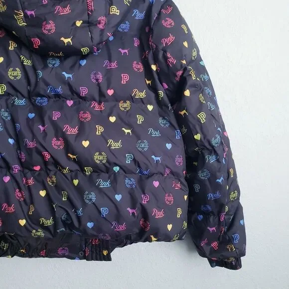 PINK Victoria's Secret Rainbow Logo Hooded Puffer Jacket - Picture 7 of 7